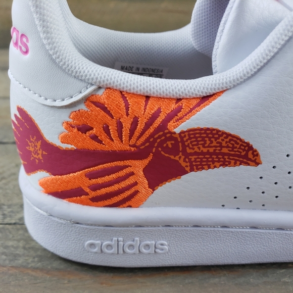 adidas Women's Advantage Court Casual Tennis Shoes White Screaming Pink - Picture 9 of 10